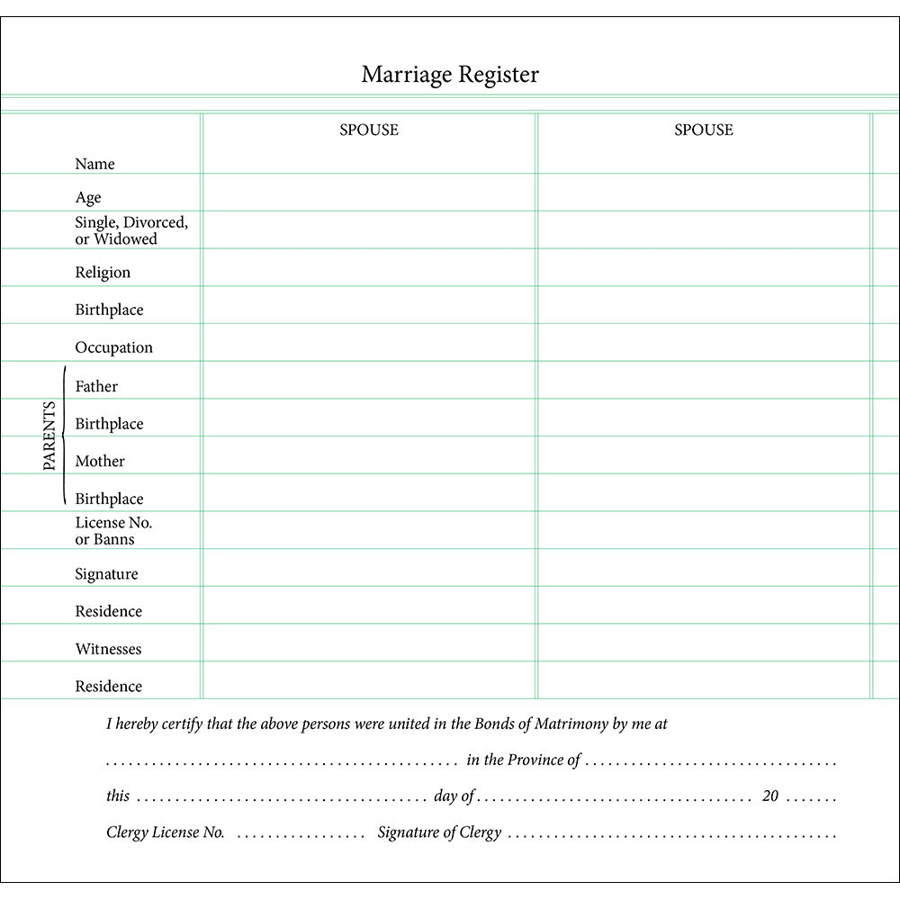 Church Register for Marriages