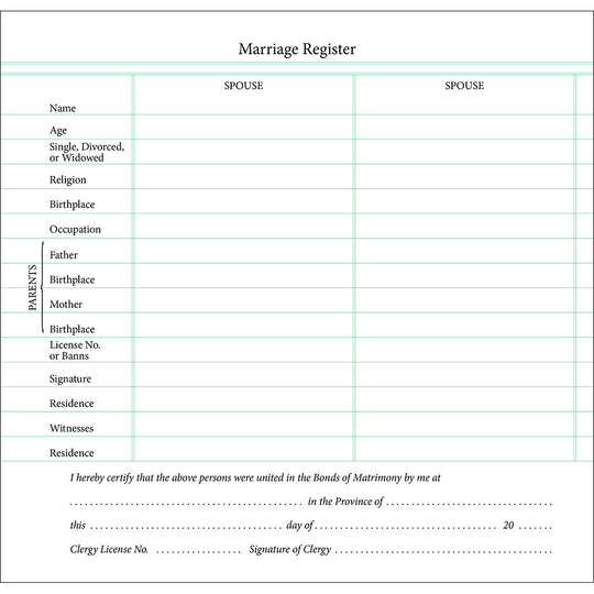 Church Register for Marriages